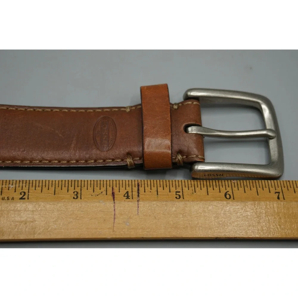Fossil Mens Brown Genuine Leather Belt MB1255 200 38 Silver Buckle Classic